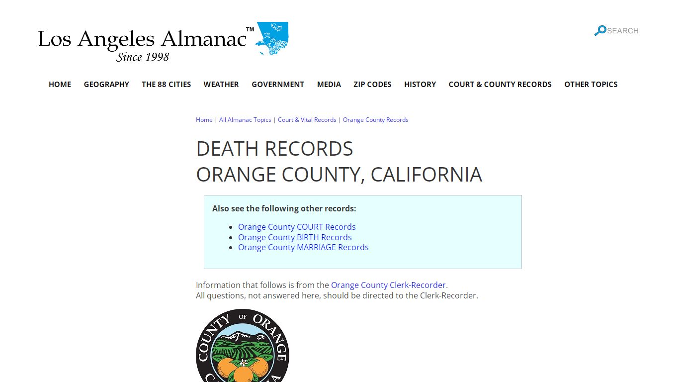 Obtain Orange County, CA Death Records